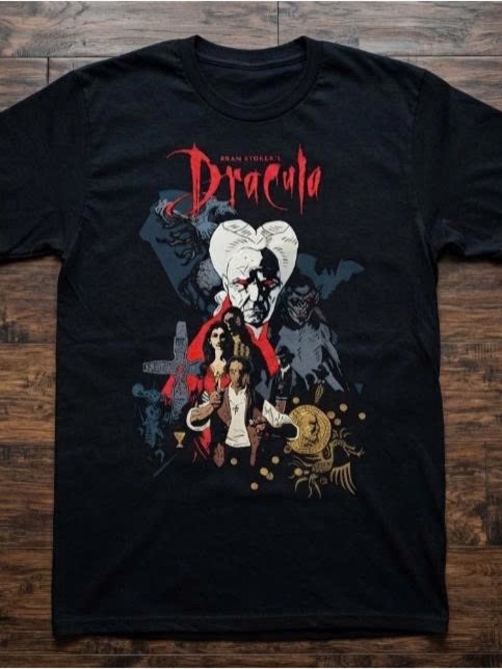 Dracula Graphic Tee with Red and Gold Accents
